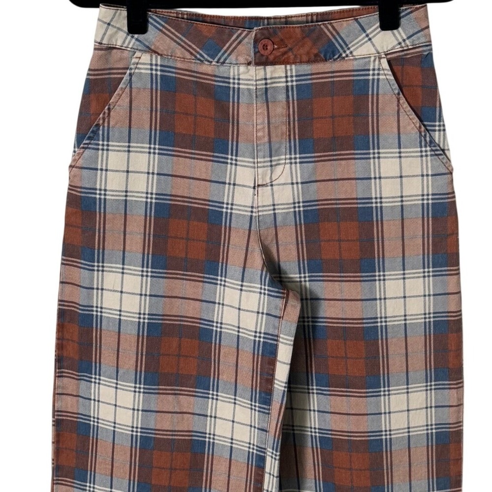 RVCA Womens Niku Plaid Wide Leg High Rise Cropped Pants Rust Blue Size 29 - Picture 10 of 14
